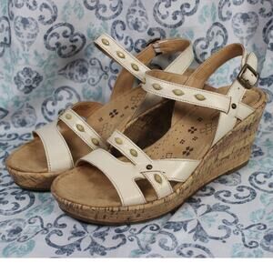 Naturalizer Shoes Womens Leather Cork Wedge‎ Sandal Nude Beaded Strap Size 9M